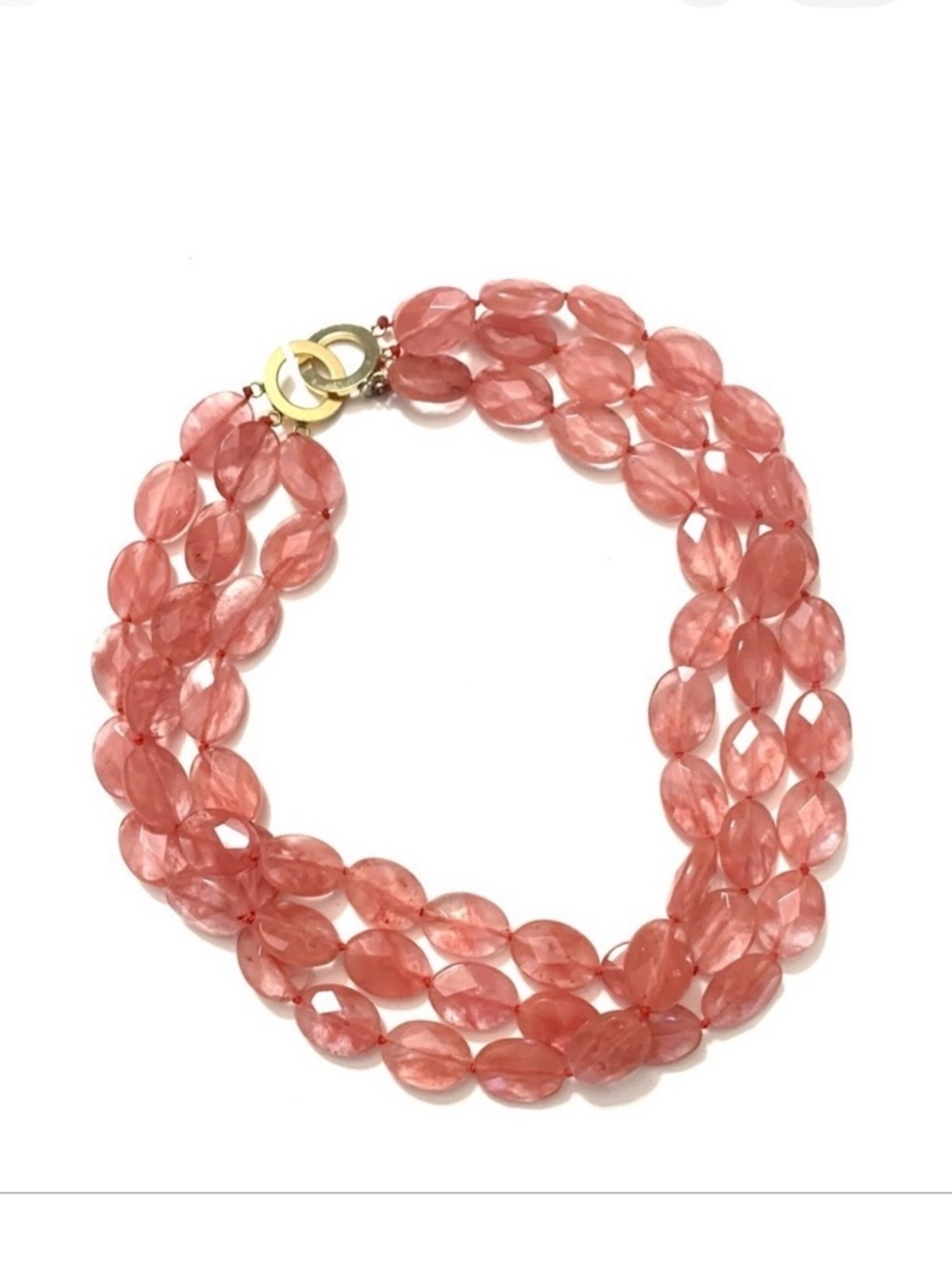 ROSE QUARTS Triple Strand Large Bead Necklace 15,16,17 inches, pink